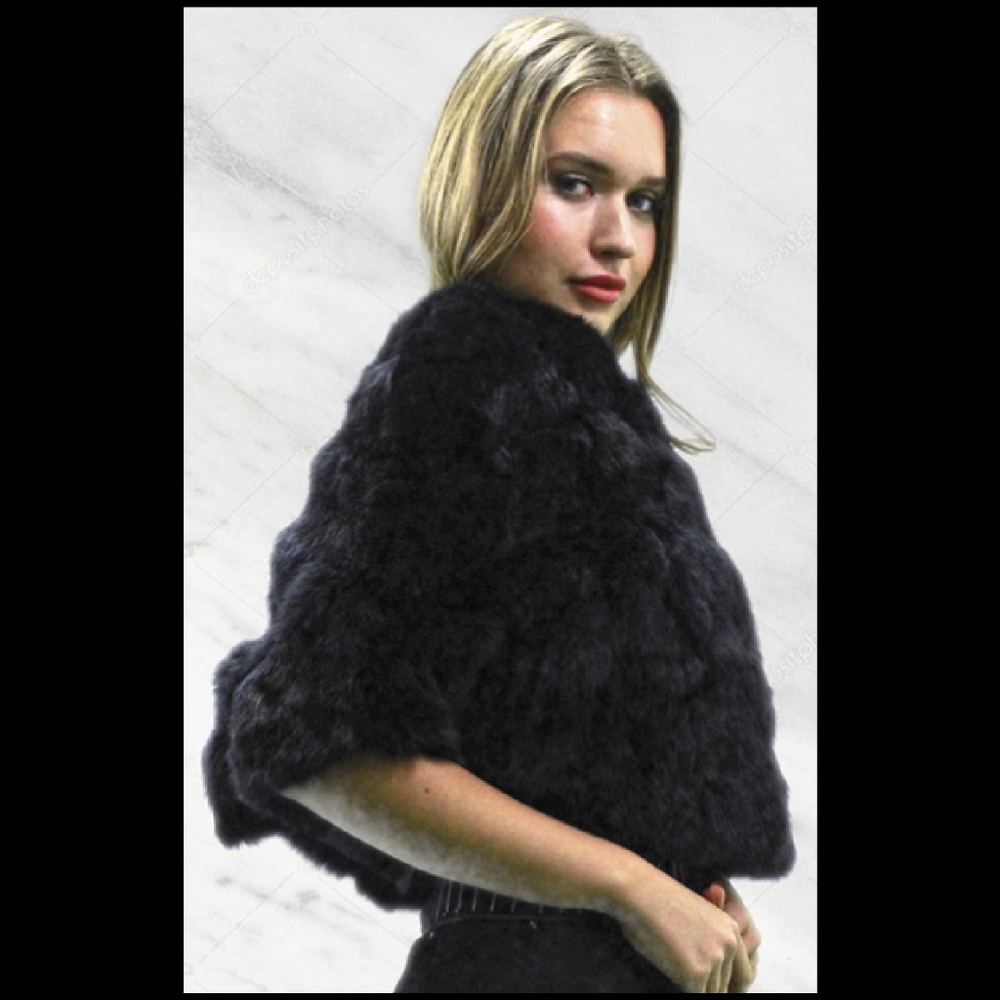 Black Rex Rabbit Fur Capelet - Picture 2 of 4